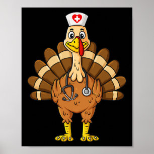 Erntedank Nurse Turkey Scrub Spaß Pflege Poster