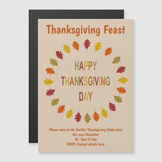 Erntedank Oak Blätter Custom Fest Magneteinladung (Vorne/Hinten)