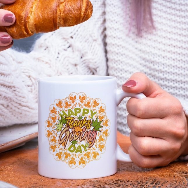 Erntedank Orangenmandala Ornamente Blätter TASSE (Von Creator hochgeladen)