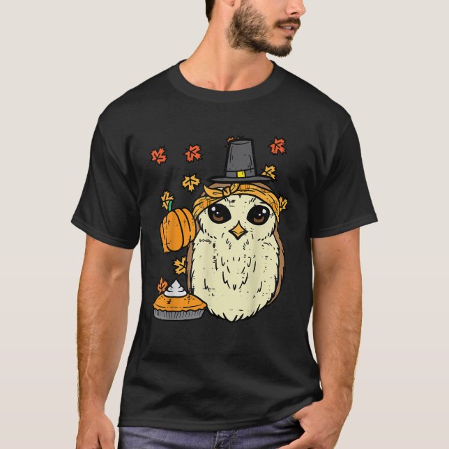 Erntedank Owl Pilgris Niedlich Herbst Herbst Fraue T-Shirt (Vorderseite)