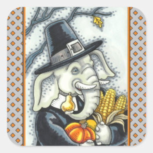 ERNTEDANK PACHYDERM, DANKFÄLTIGER PILGRIM-ELEPHANT QUADRATISCHER AUFKLEBER