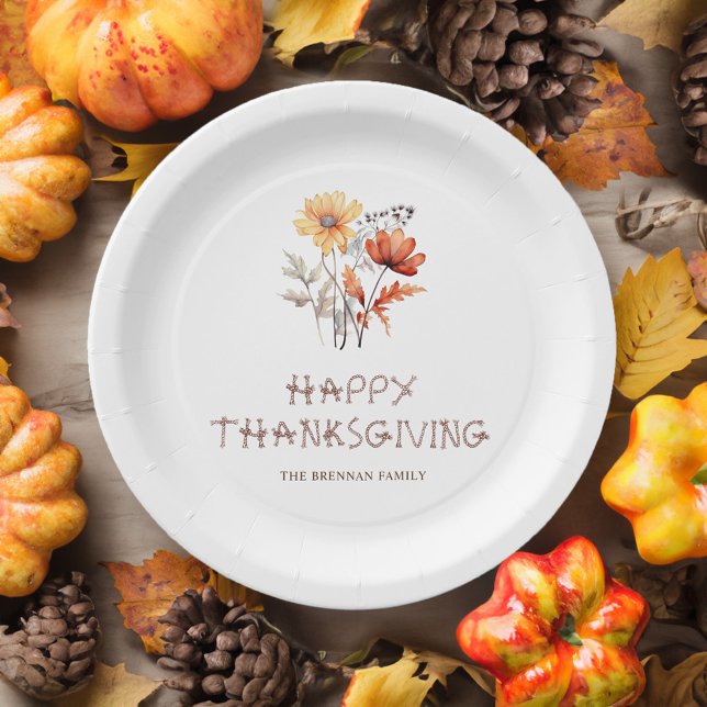 Erntedank Party Fall Floral Elegante Moderne Pappteller (Thanksgiving Party Fall Floral Elegant Modern Paper Plates)