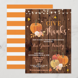 Erntedank Party Fall Wood Pumpkin Abendessen Einladung