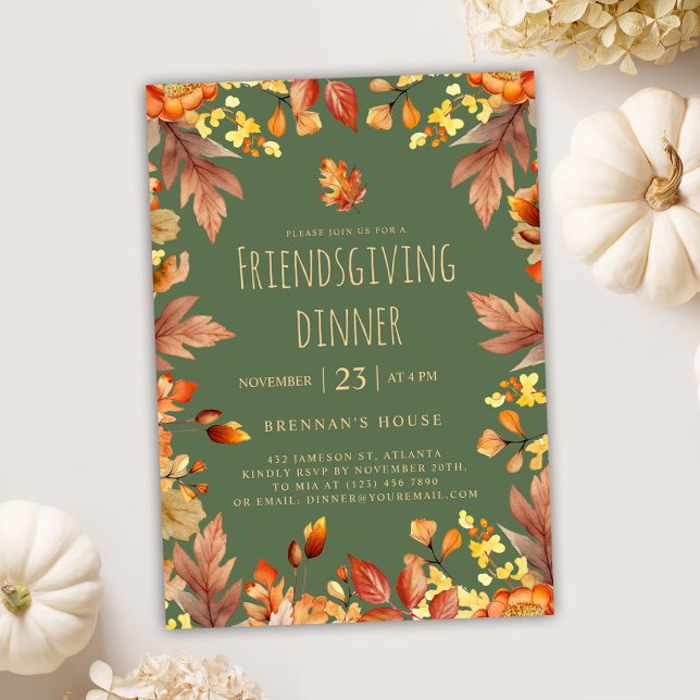 Erntedank Party Rustikal Freundliches Abendessen Einladung (Rustic Fall Friendsgiving Dinner Invitation)