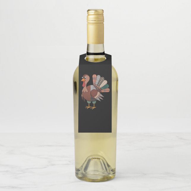 Erntedank Patchwork Quilted Turkey Fall Flaschenanhänger (Auf Flasche)