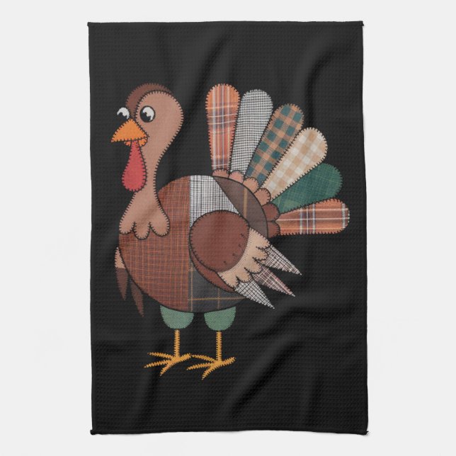 Erntedank Patchwork Quilted Turkey Fall Geschirrtuch (Vertikal)