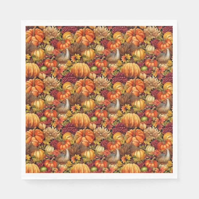 Erntedank Pattern Pumpkins Türkei Fall Foliage Serviette (Vorderseite)