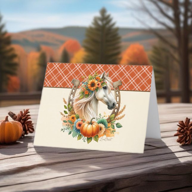 Erntedank Pferd Feiertagskarte (Enjoy this Beautiful Thanksgiving Horse design! Personalize with your favorite message!)