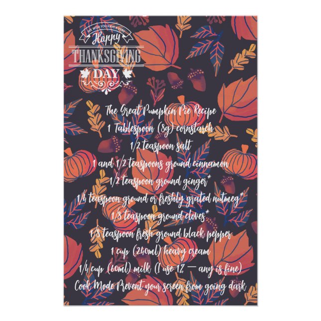 Erntedank Pie Pumpkin Türkei Poster (Vorderseite)