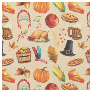 Erntedank Pie Turkey Pumpkin Pattern Stoff