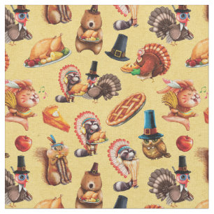 Erntedank Pie Turkey Tiere Pumpkin Muster Stoff