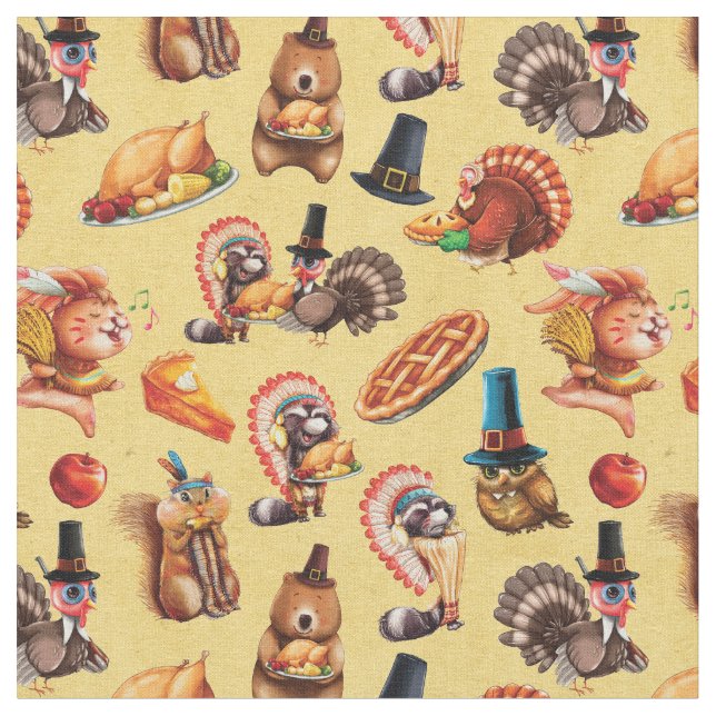 Erntedank Pie Turkey Tiere Pumpkin Muster Stoff (Nahaufnahme)