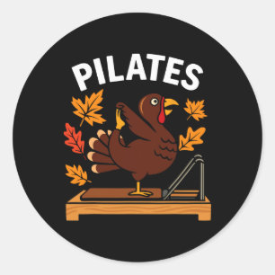 Erntedank-Pilates-Truthahn für Yoga- und Fitness-L Runder Aufkleber