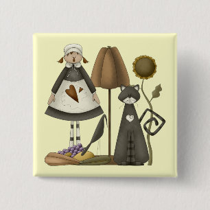 Erntedank-Pilger-Leben-Quadrat-Knopf Button