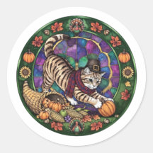 Erntedank-Pilger-Tabby-Katze-Buntglas-Medaille