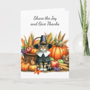 Erntedank Pilgrim Cat Holiday Feiertagskarte