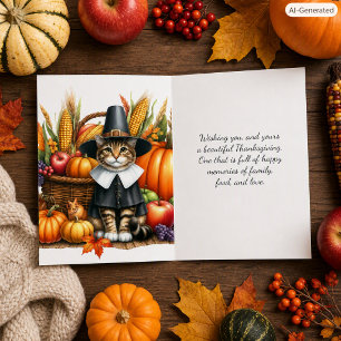 Erntedank Pilgrim Cat Holiday Feiertagskarte