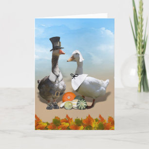 Erntedank Pilgrim Duck Couple Feiertagskarte