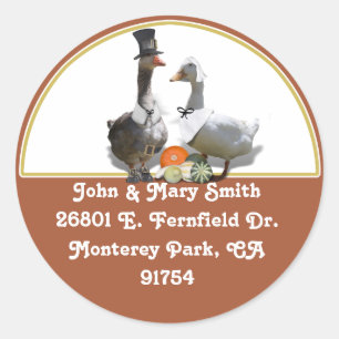 Erntedank Pilgrim Duck Couple Runder Aufkleber