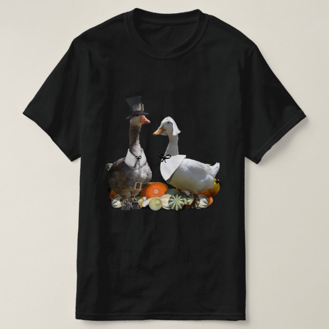 Erntedank Pilgrim Duck Couple T-Shirt (Design vorne)