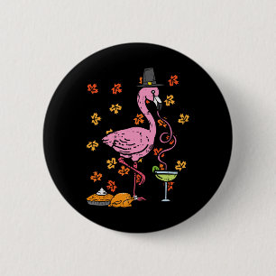 Erntedank Pilgrim Flamingo Herbst Männer Frauen Button