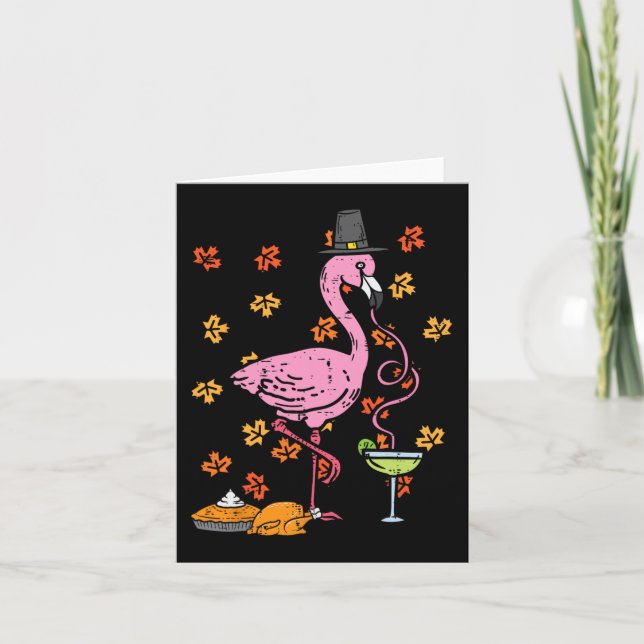 Erntedank Pilgrim Flamingo Herbst Männer Frauen Karte (Vorderseite)