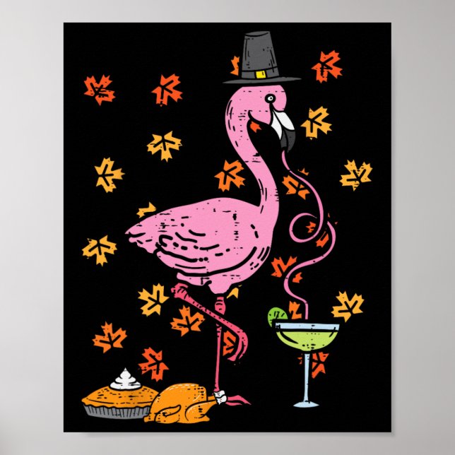 Erntedank Pilgrim Flamingo Herbst Männer Frauen Poster (Vorne)