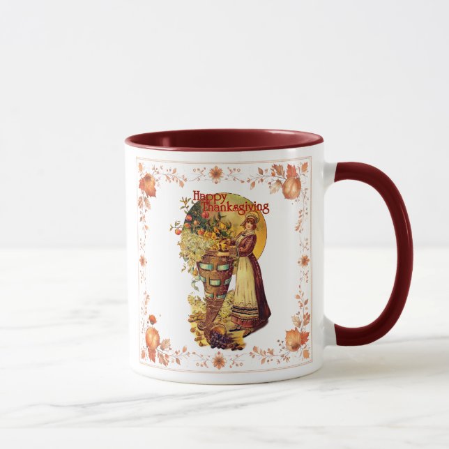 Erntedank Pilgrim Girl Kaffee Tasse (Rechts)