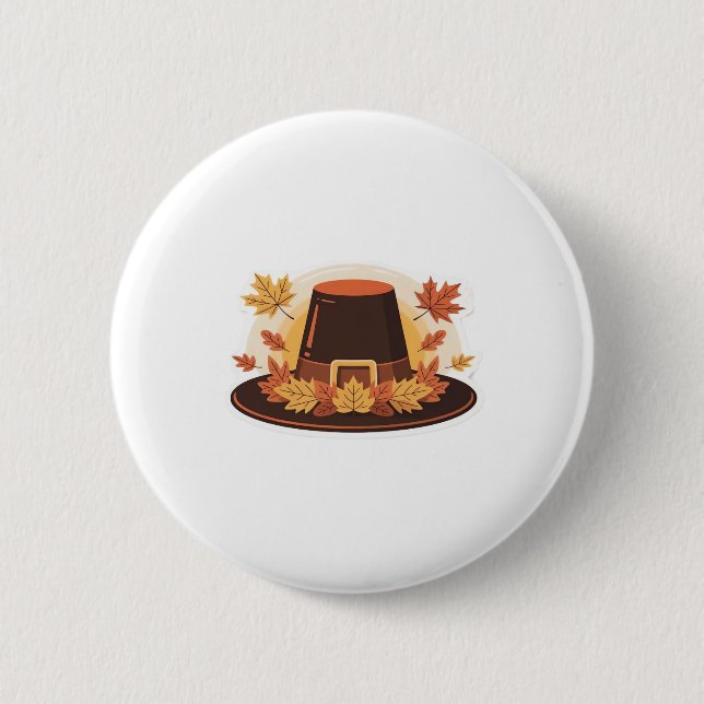Erntedank Pilgrim Hat - Herbsternte Design C Button (Vorderseite)