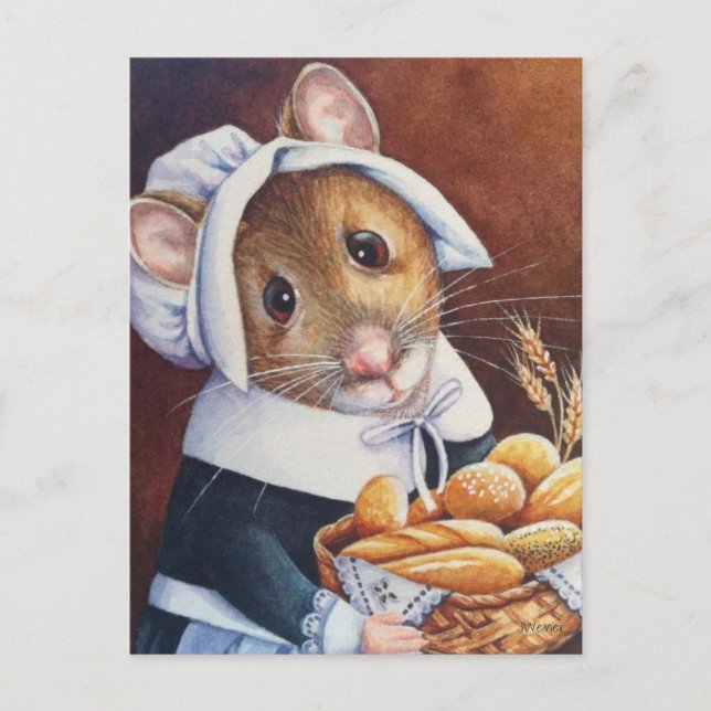 Erntedank Pilgrim Mouse Brotsaal Art Postkarte (Vorderseite)