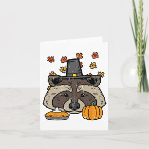Erntedank Pilgrim Raccoon Niedlich Herbst Männer Karte