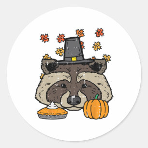 Erntedank Pilgrim Raccoon Niedlich Herbst Männer Runder Aufkleber