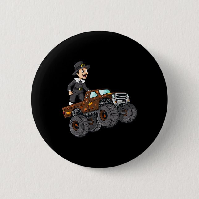 Erntedank Pilgrim Reitmonster Lkw Kleinkinder Button (Vorderseite)