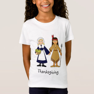 Erntedank Pilgrim und amerikanische Mädchen T-Shirt