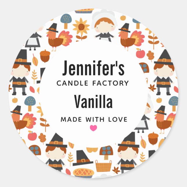 Erntedank Pilgrims ernten Musterkerze Runder Aufkleber (Vorderseite)