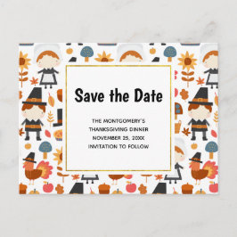 Erntedank Pilgrims Muster Save the Date Einladungspostkarte