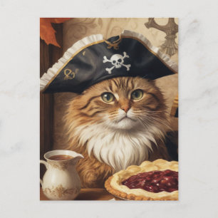 Erntedank Piratenkatze mit Kuchen Postkarte