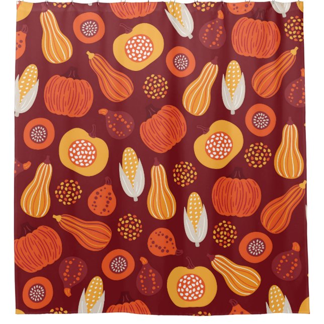 Erntedank Pumpkin Brown Nahtlose Muster. Duschvorhang (Vorderseite)