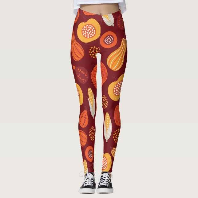 Erntedank Pumpkin Brown Nahtlose Muster. Leggings (Vorderseite)
