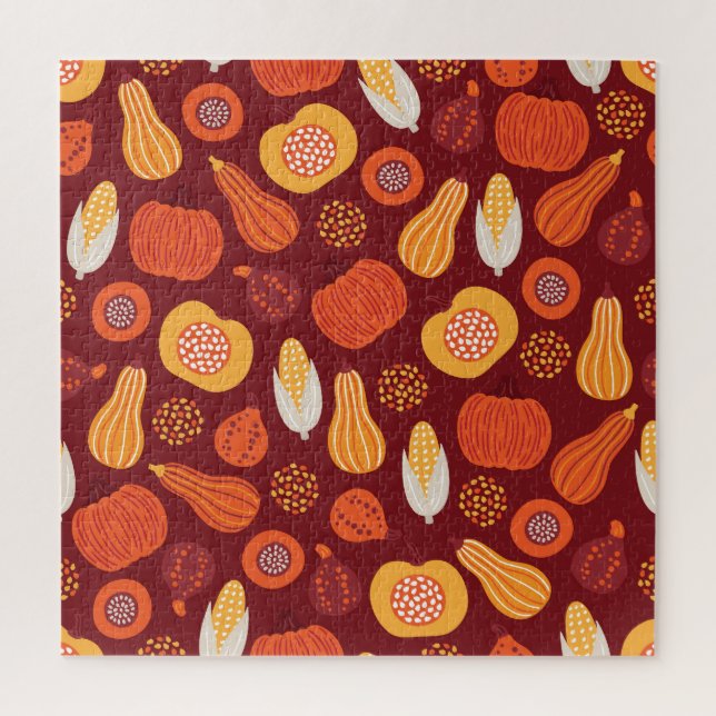Erntedank Pumpkin Brown Nahtlose Muster. Puzzle (Vertikal)