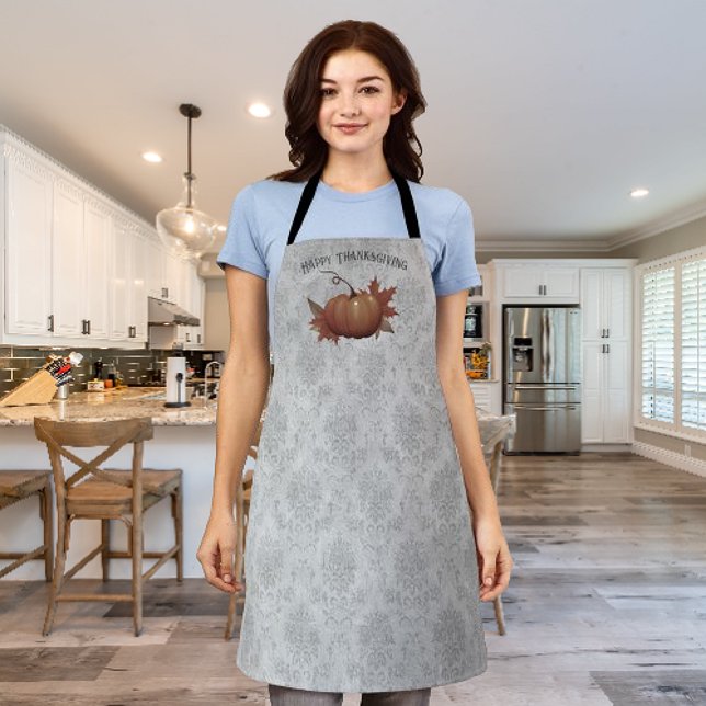 Erntedank Pumpkin Damask | Grau Schürze (Gray Thanksgiving Pumpkin Damask Apron)