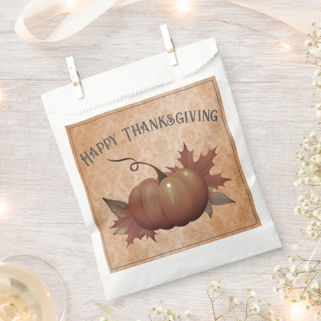 Erntedank Pumpkin Damask | Orange Favor Bag Geschenktütchen (Ausgeschnitten)