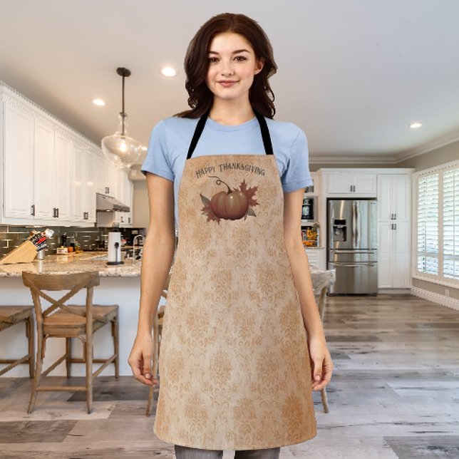 Erntedank Pumpkin Damask | Orange Schürze (Orange Thanksgiving Pumpkin Damask Apron)