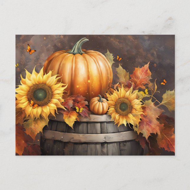 Erntedank Pumpkin Fall Foliage Urlaub Feiertagspostkarte (Vorderseite)