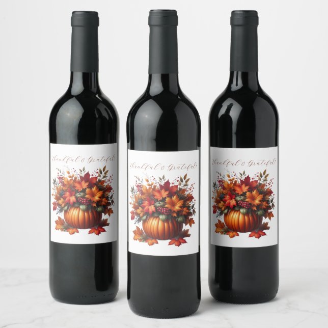 Erntedank-Pumpkin mit Herbstlauben Weinetikett (Flaschen)