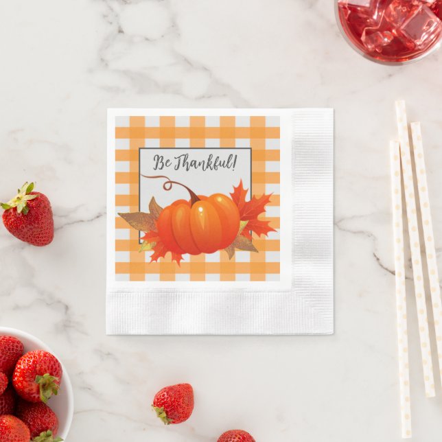 Erntedank Pumpkin Orange Buffalo Kariert Napkins Serviette (Beispiel)