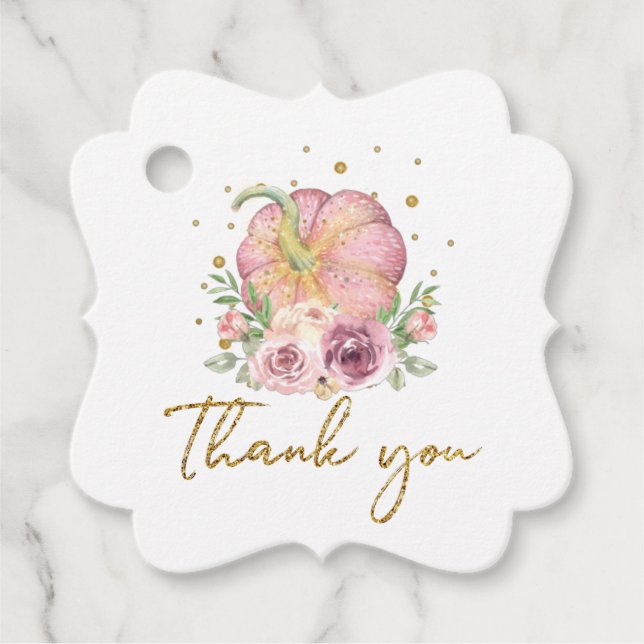 Erntedank Pumpkin Pink Gold Danke Geschenkanhänger (Vorderseite)