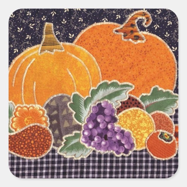 Erntedank Pumpkin und Friends Patchwork Quadratischer Aufkleber (Vorderseite)