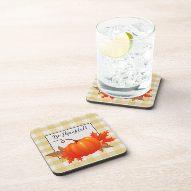 Erntedank Pumpkin Yellow Buffalo Kariert Getränkeuntersetzer (Rechte Seite)
