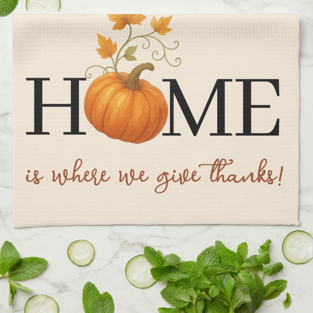 Erntedank Pumpkin Zuhause ist der Ort, an dem wir  Geschirrtuch (Gefaltet)
